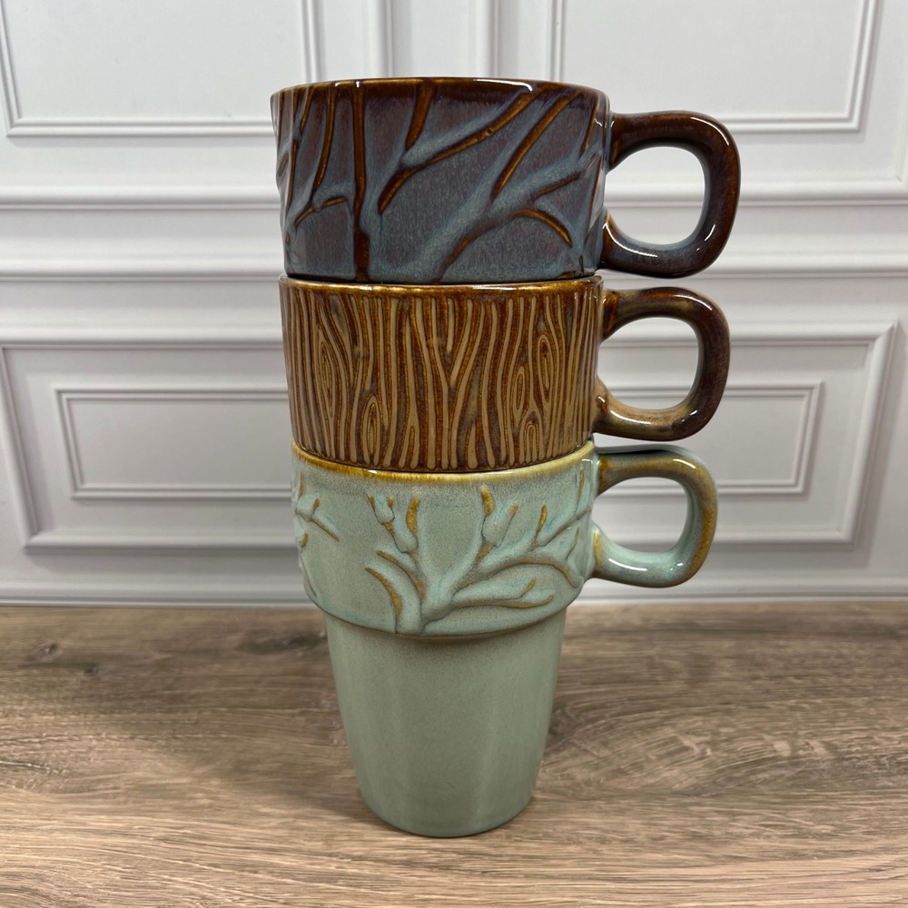 Merc Asia Ceramic 16‎ oz Coffee Tea Mugs Nesting Stackable  Set of 3